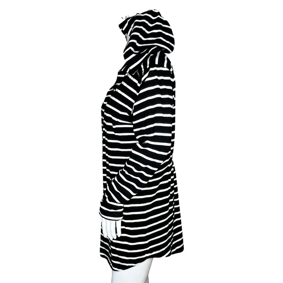 Talbots Sweater Womens Small Black White Striped Hooded Open Cardigan Casual - Picture 3 of 8